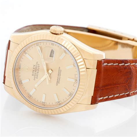 rolex datejust yellow gold leather strap|Rolex Datejust 36mm leather strap.